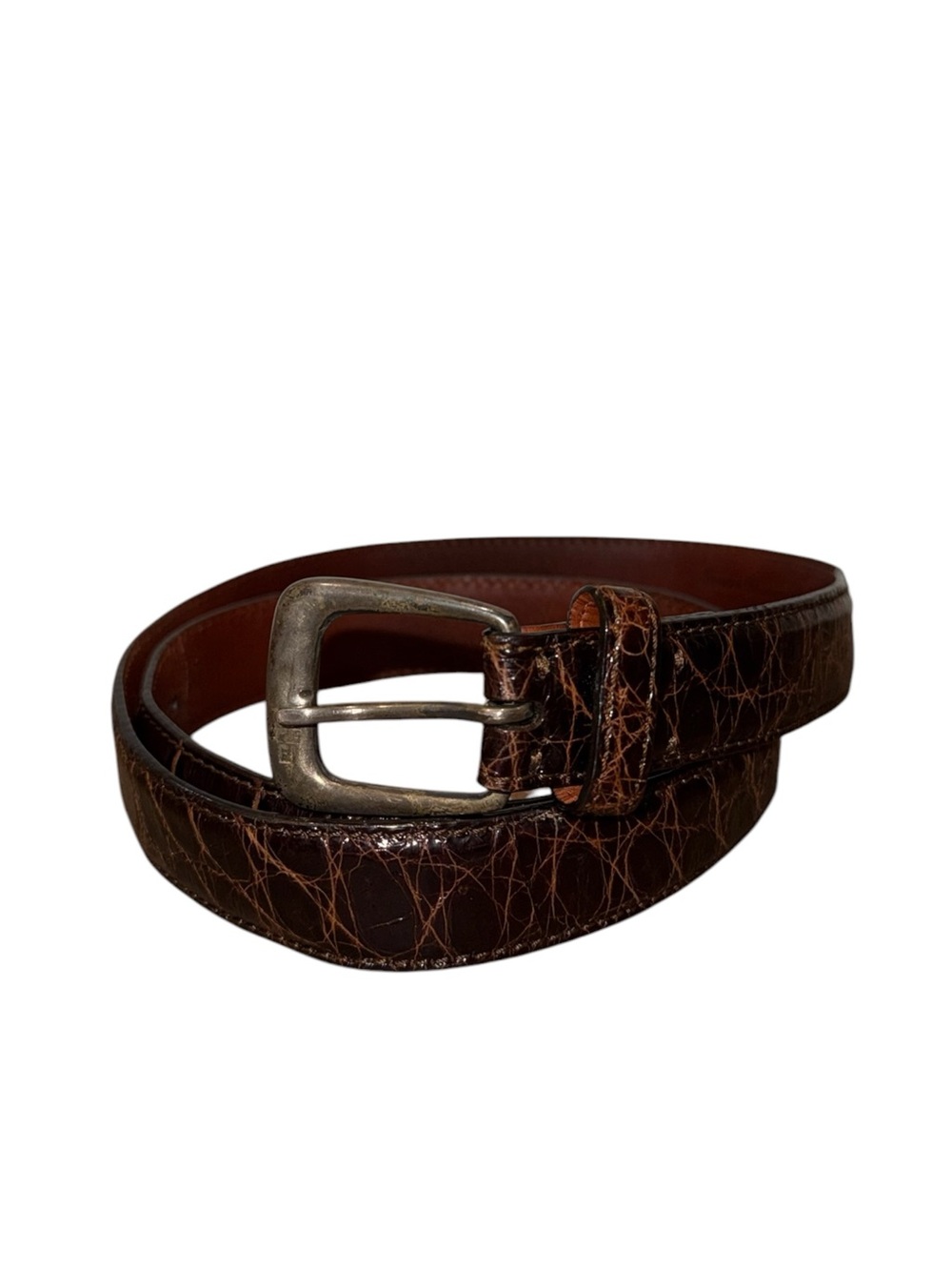 Ralph Lauren Purple Label Brown Genuine Alligator Belt Sterling Buckle Size 32
